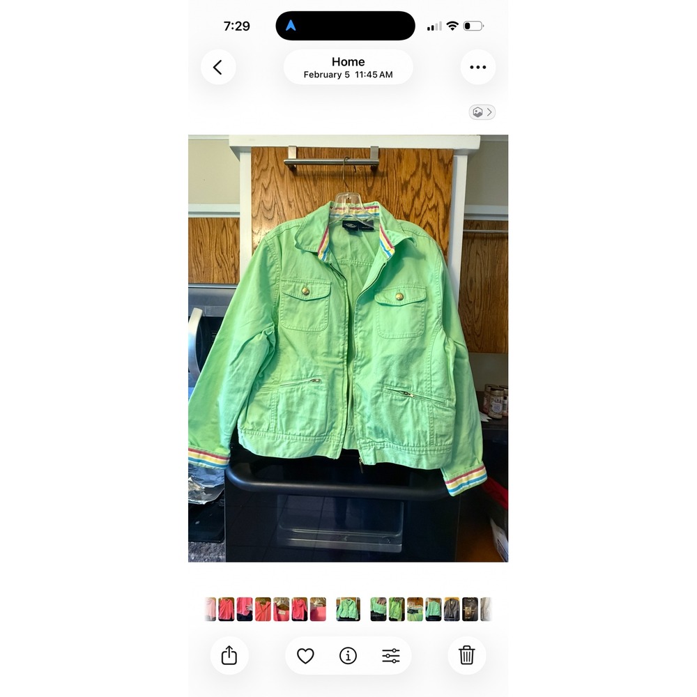 Lighthouse Apparel Womens Lime Green Cotton Zip Up Jacket Striped Trim Large